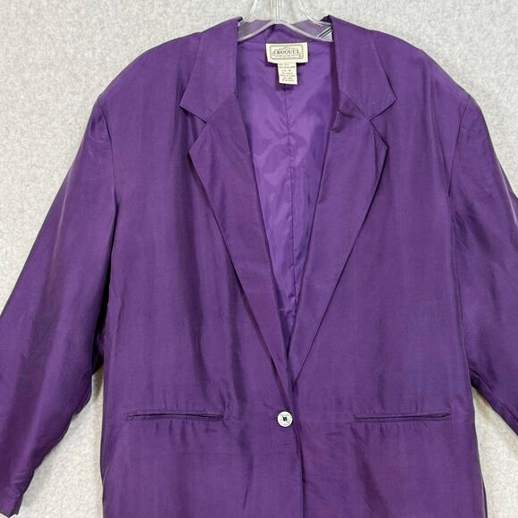 Vtg Croquet Club 100% Silk Jacket Size M Oversized Boyfriend Blazer 80s Purple - Picture 3 of 16